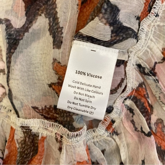 Hannah Artwear || Mirabella Tie Neck Puff Sleeve Top Floral Sheer Ivory 1 US 4 - Picture 8 of 10